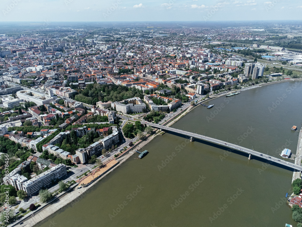 Drone areal shot of the Novi Sad city, Serbia.