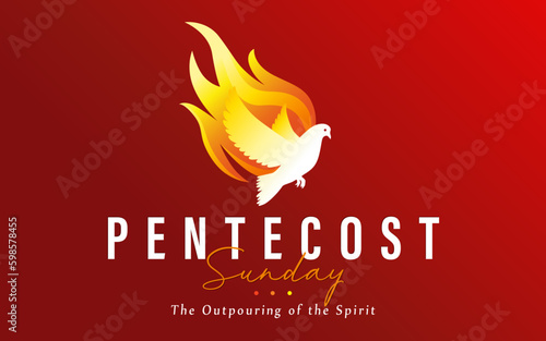 Fotografiet Pentecost Sunday - The Outpouring of the Spirit, dove in flame
