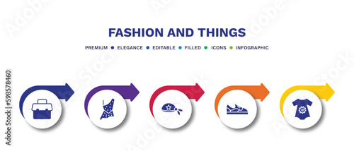 set of fashion and things filled icons. fashion and things filled icons with infographic template.flat icons such as office briefcase, caveman, pirate scarf, gym shoes, vector.