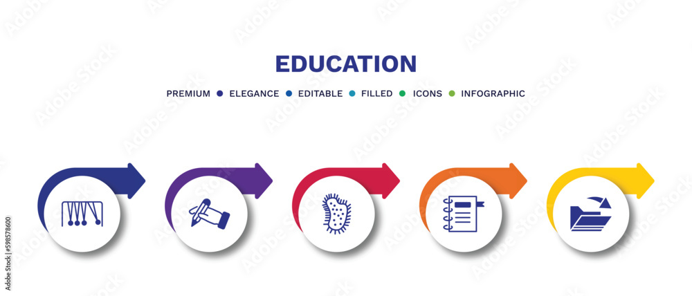 set of education filled icons. education filled icons with infographic template.flat icons such as newton cradle, write by hand, parasites, school agenda, open file vector. set of education filled icons. education filled icons with infographic template.flat icons such as newton cradle, write by hand, parasites, school agenda, open file vector.