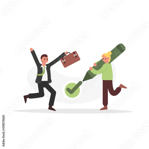 Business illustration of professional man successfully completed task at work