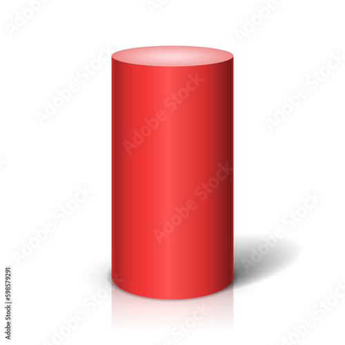 Red cylinder on light background. Vector template for your design.