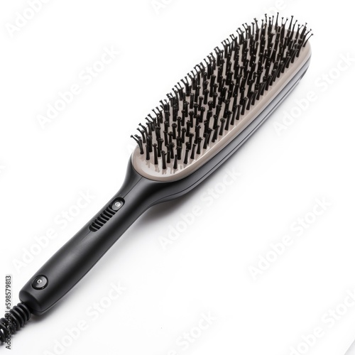  Hair straightening brush with adjustable temperature settings isolated on a white background, generative ai
