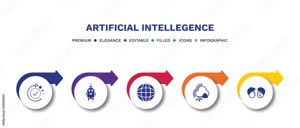 set of artificial intellegence filled icons. artificial intellegence filled icons with infographic template.flat icons such as availability, robot, , cloud computing, turing test vector. set of artificial intellegence filled icons. artificial intellegence filled icons with infographic template.flat icons such as availability, robot, , cloud computing, turing test vector.