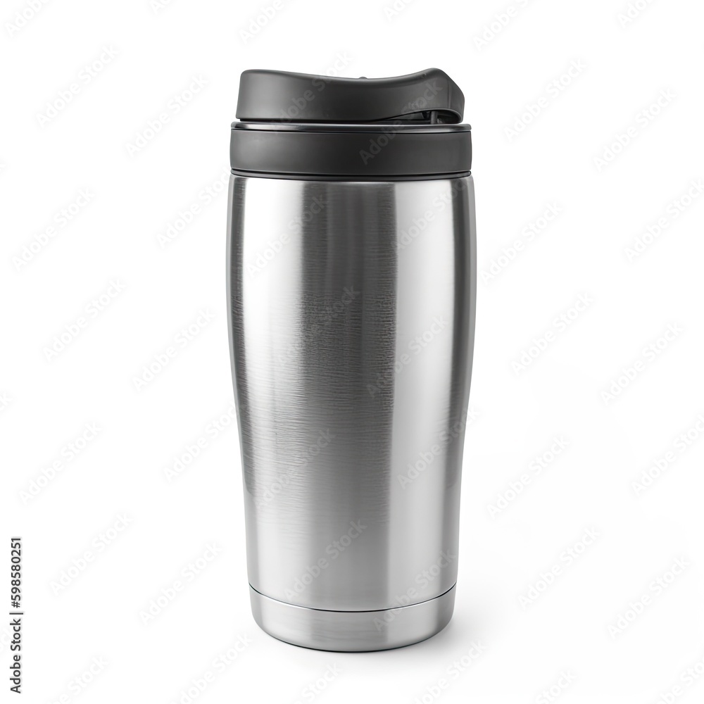 Insulated travel coffee mug isolated on a white background, generative ai Insulated travel coffee mug isolated on a white background, generative ai