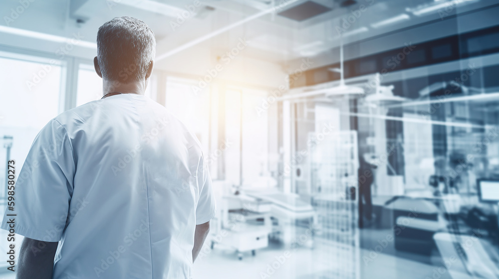 Fototapeta premium Doctor in modern clinic, generative ai