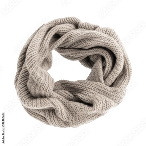  Knitted infinity scarf in a soft fabric isolated on a white background, generative ai