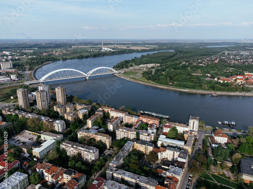 Drone areal shot of the Novi Sad city, Serbia.