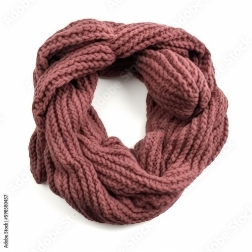  Knitted infinity scarf in a soft fabric isolated on a white background, generative ai