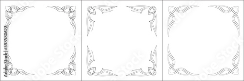 Set of three vector frames. Elegant black and white monochrome ornamental border for greeting cards  banners  invitations. Vector frame for all sizes and formats. Isolated vector illustration. 