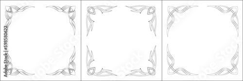 Set of three vector frames. Elegant black and white monochrome ornamental border for greeting cards, banners, invitations. Vector frame for all sizes and formats. Isolated vector illustration.	