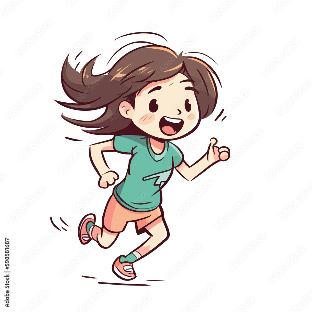 Cute little girl run and happy cartoon flat character vector illustration Cute little girl run and happy cartoon flat character vector illustration