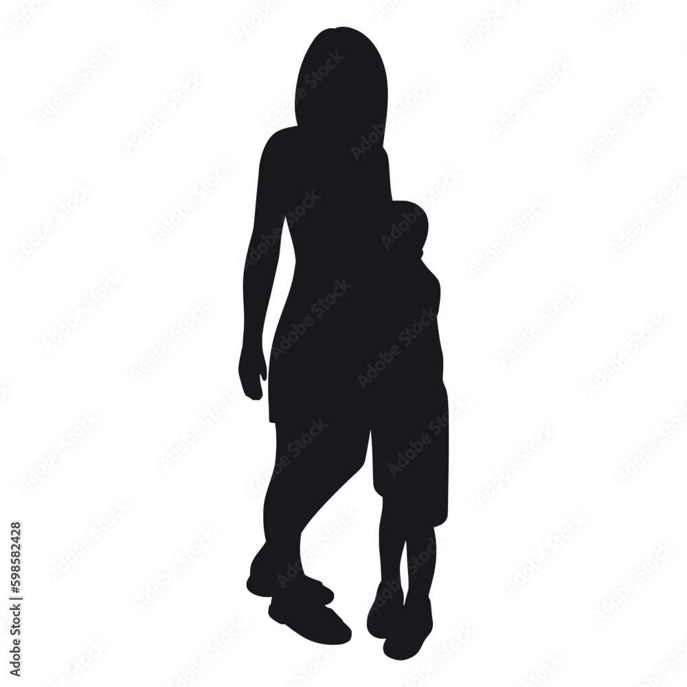 Mom and child black silhouette