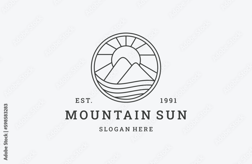 custom made wallpaper toronto digitalMountain sun logo vector icon illustration hipster vintage retro .