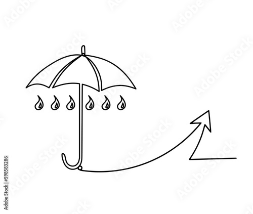 Abstract umbrella with direction as line drawing on white background