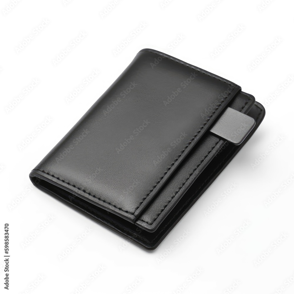 RFID - blocking cardholder wallet with a money clip isolated on a white background, generative ai RFID - blocking cardholder wallet with a money clip isolated on a white background, generative ai