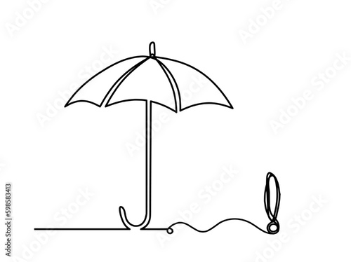 Abstract umbrella with exclamation mark as line drawing on white background