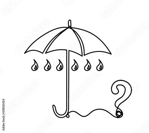 Abstract umbrella with question mark as line drawing on white background