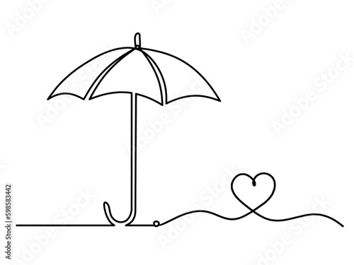 Abstract umbrella with heart as line drawing on white background