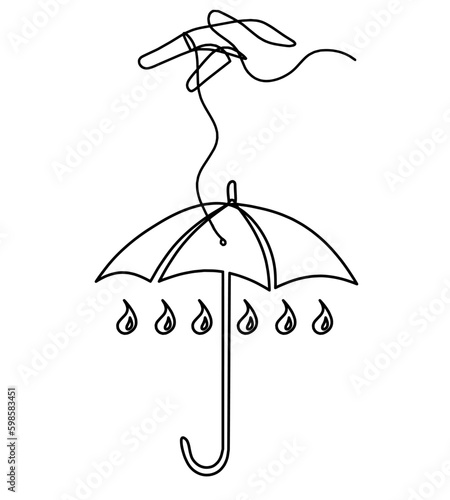 Abstract umbrella with hand as line drawing on white background
