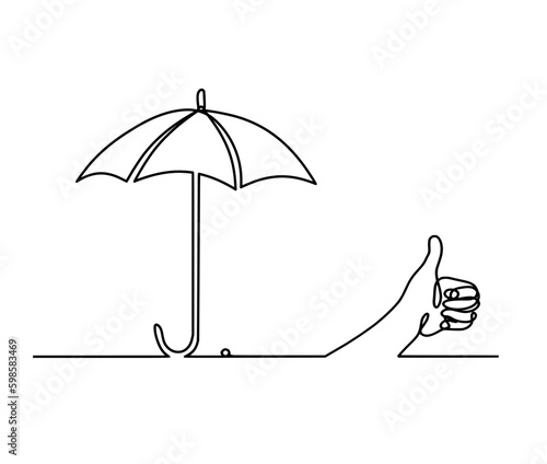 Abstract umbrella with hand as line drawing on white background