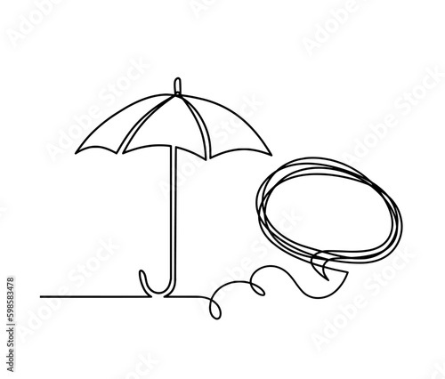 Abstract umbrella with comment as line drawing on white background