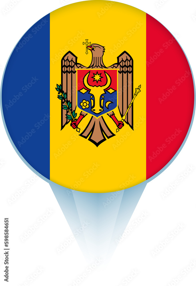 Map pointer with flag of Moldova. Map pointer with flag of Moldova.