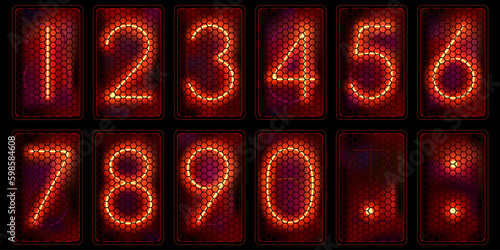 Nixie clock tube. Set of glowing diode digits