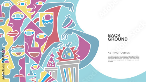 illustration of throwing trash in its place in cubism style, abstract cubism illustration, cubist face