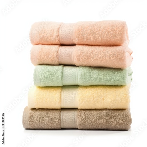  Stack of plush bathroom towels isolated on a white background, generative ai