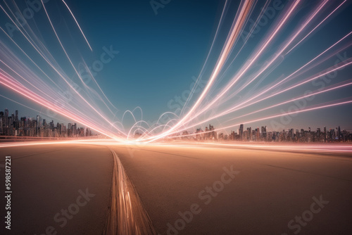 curved neon lines background with gracefully arcing light trails in vivid colors, creating a sense of movement and energy. Generative AI © Carlos Cainã
