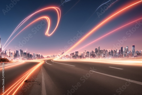 curved neon lines background with gracefully arcing light trails in vivid colors, creating a sense of movement and energy. Generative AI
