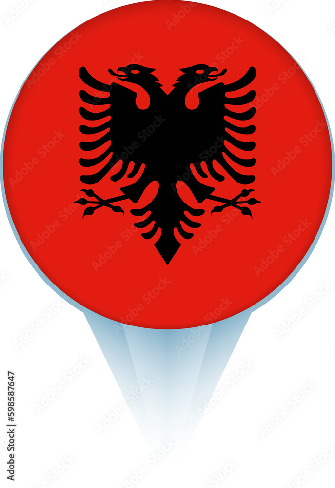 Fototapeta premium Map pointer with flag of Albania.