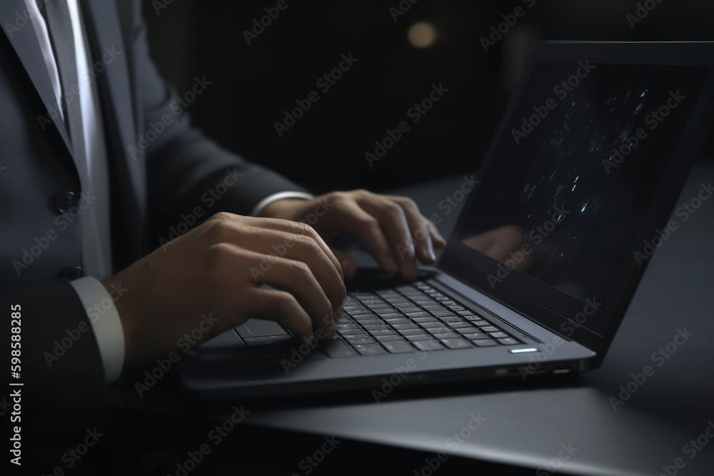 Businessman Using Laptop for Performance Review Businessman Using Laptop for Performance Review