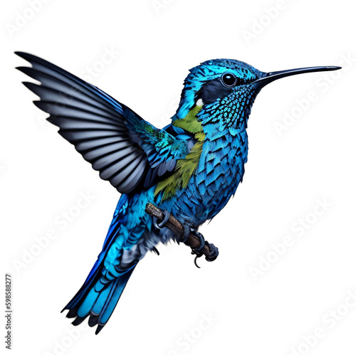 Blue-headed humming bird holding a stick  isolated  transparent  PNG  no bacground. Generative AI.