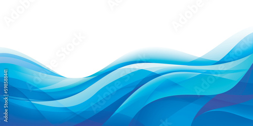 Vector wavy abstract geometric background, blue flow hoizontal banner. Trendy gradient shapes composition