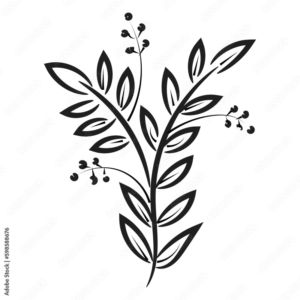 Hand drawn floral doodle background. Flat design abstract leaves design for greeting card invitation