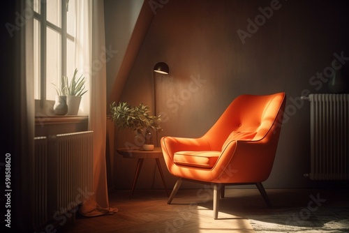 Room with orange armchair. Generative AI