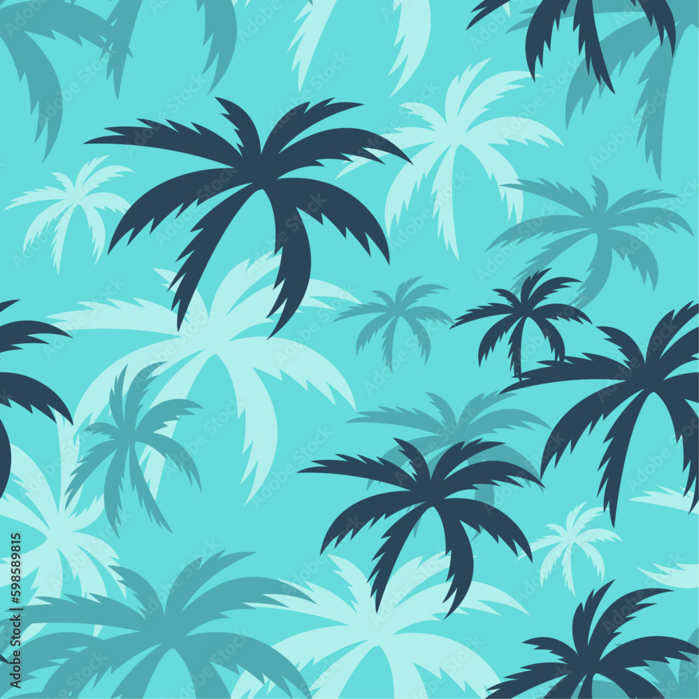 Palm Tree Pattern Vector Art. Seamless pattern with tropical leaves. Vice City inspired textile design for hawaiian shirt. 80s retro graphic. - obrazy, fototapety, plakaty 