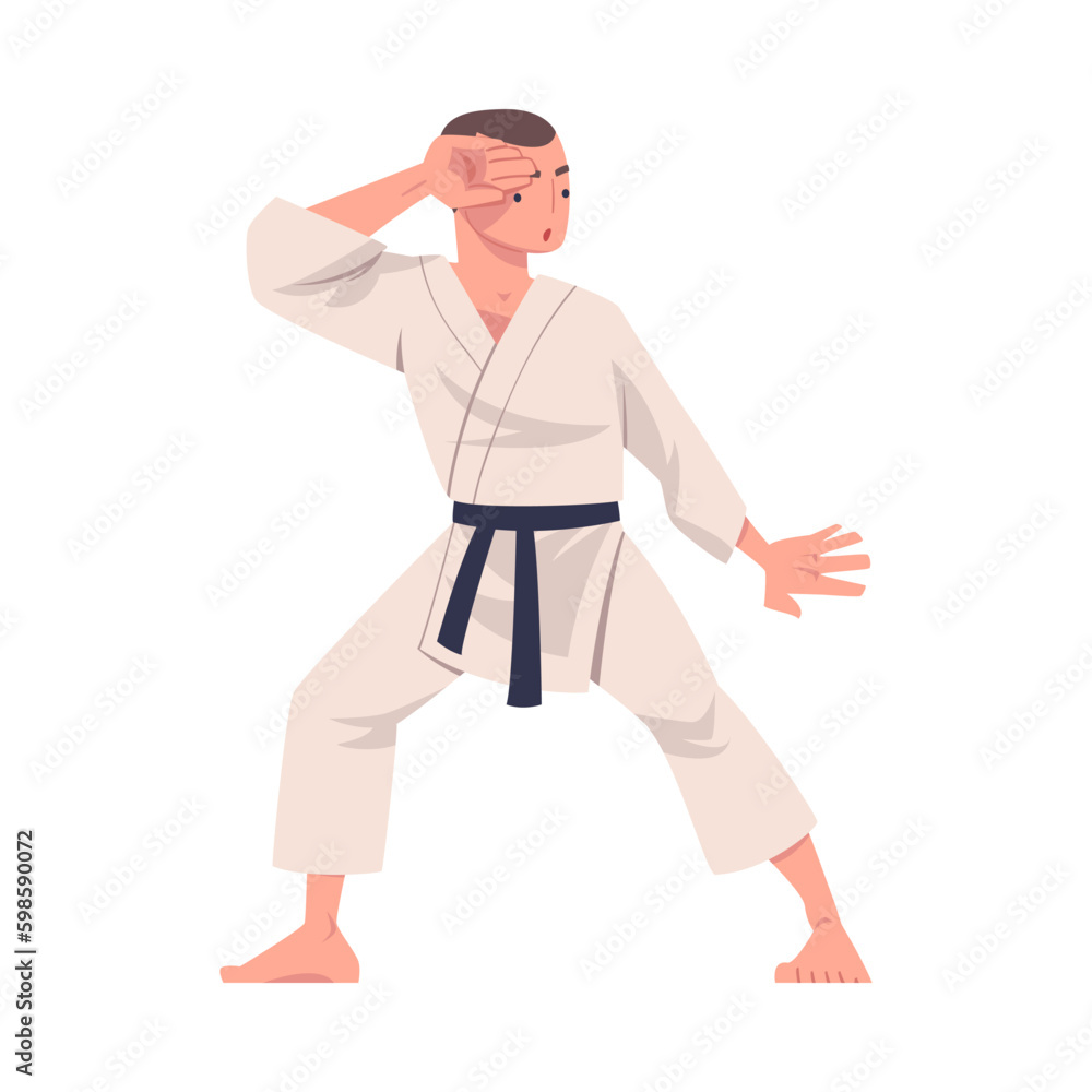 Karate Man Wearing Kimono and Black Belt Practicing Martial Art Vector Illustration Karate Man Wearing Kimono and Black Belt Practicing Martial Art Vector Illustration