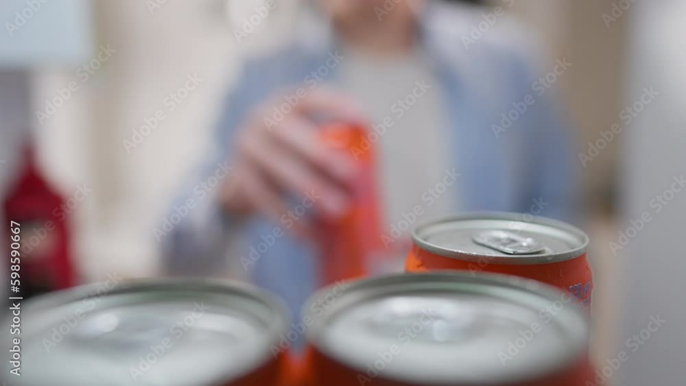 Products, Man Slowly Opens the refrigerator, extends his hand Inside the apartment. Camera in motion Adult male Grabbing a can of drinks In a cooling container, eating
Products, Man Slowly Opens the refrigerator, extends his hand Inside the apartment. Camera in motion Adult male Grabbing a can of drinks In a cooling container, eating