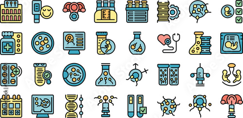 Artificial insemination icons set outline vector. Fertility process. Vitro pregnant thin line color on white