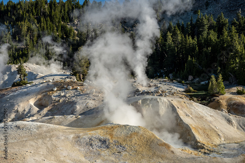 Late Morning Wisps Of Steam Rise From The Sulfur Hills In Bumpass Hell