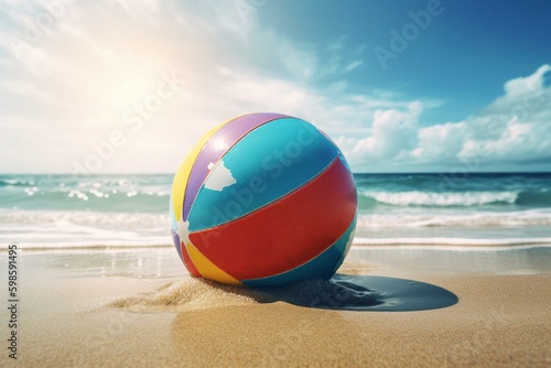 3D beach ball travel & holiday graphic. Generative AI