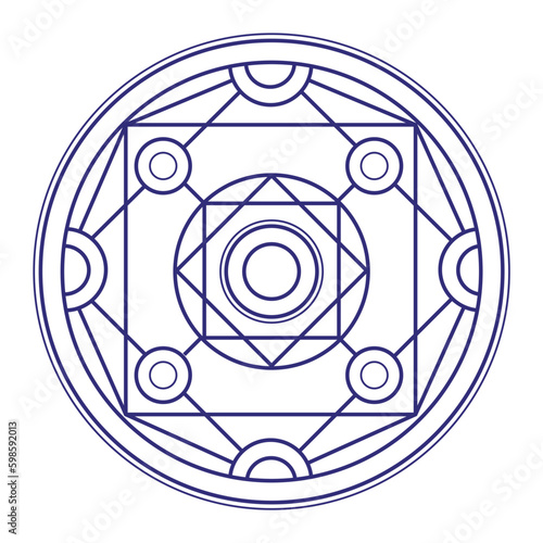 Linear alchemy, occultism, philosophical sign. Alchemy is a magic circle