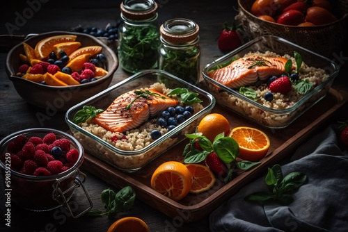 Fototapeta Lifestyle photograph featuring healthy eating habits such as meal prepping