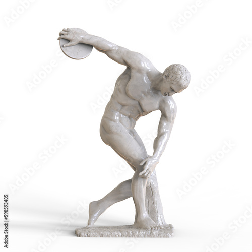 Myron Discobolus sculpture. The discobolus thrower statue in the side view. A part of the ancient Olymp games.	 photo