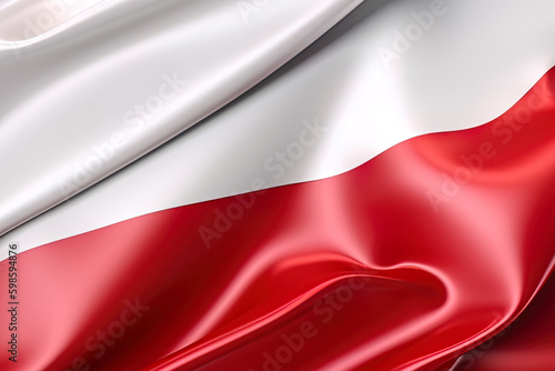 white and red background, waving the national flag of Poland, waved a highly detailed close-up. Created with Generative AI Technology