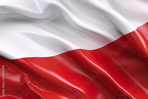 white and red background, waving the national flag of Poland, waved a highly detailed close-up. Created with Generative AI Technology