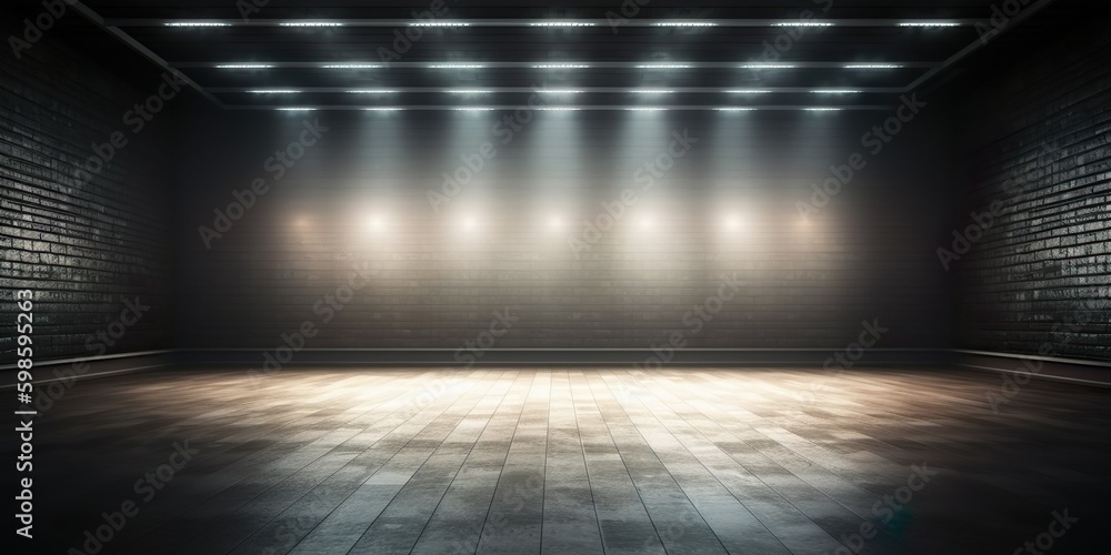 empty dark room stage spotlights background Generative AI